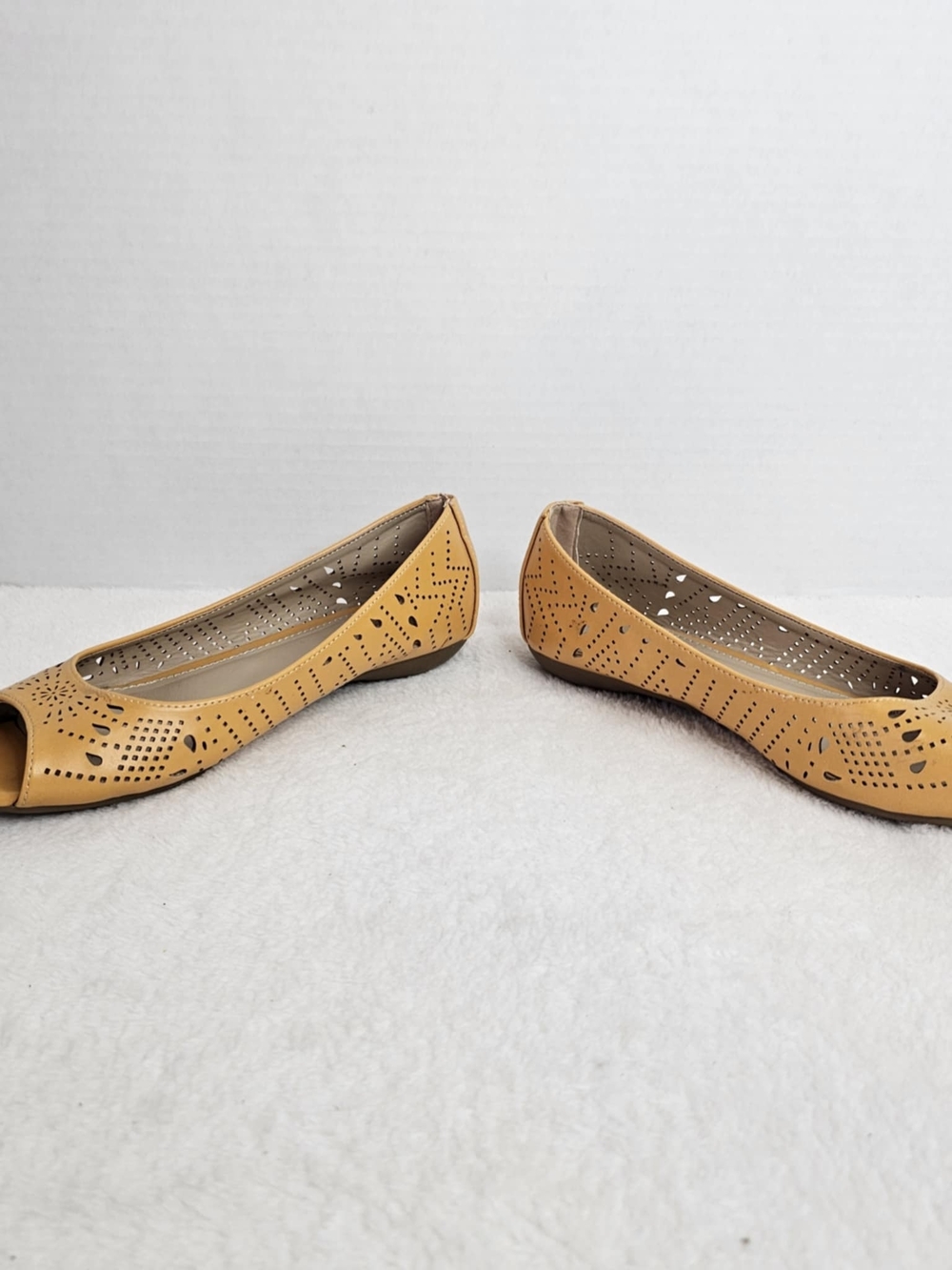 Nicole Women's Open-Toe Laser-Cut Flats in Mustard Yellow - Picture 9 of 13
